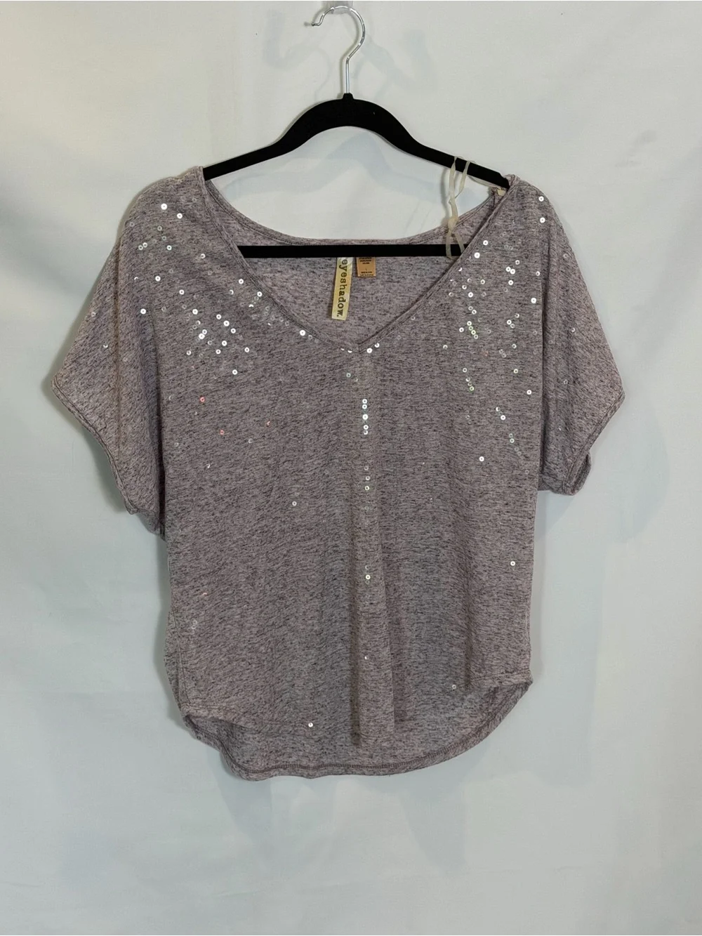 Eyeshadow Purple Sequin V-Neck Short Sleeve Tee
